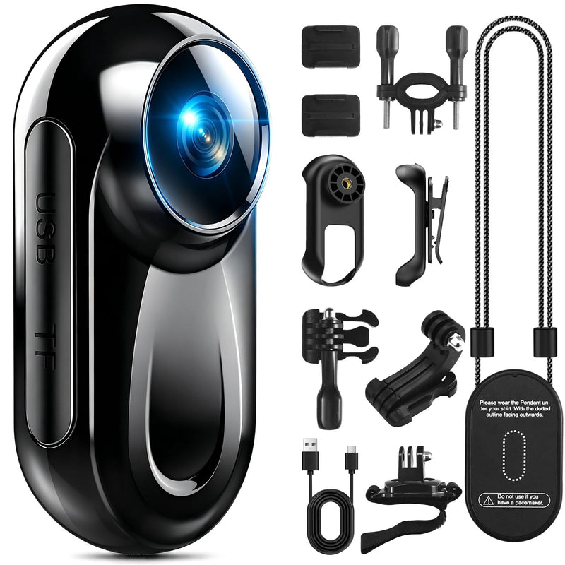 1080P Mini Body Camera with Audio and Display, Thumb Size Body Worn Camera, Wearable POV Video Recorder with 360° Rotating Clip & Magnetic Clip for Vlogging, Travel, Cycling, Pet Walking, No SD Card Black