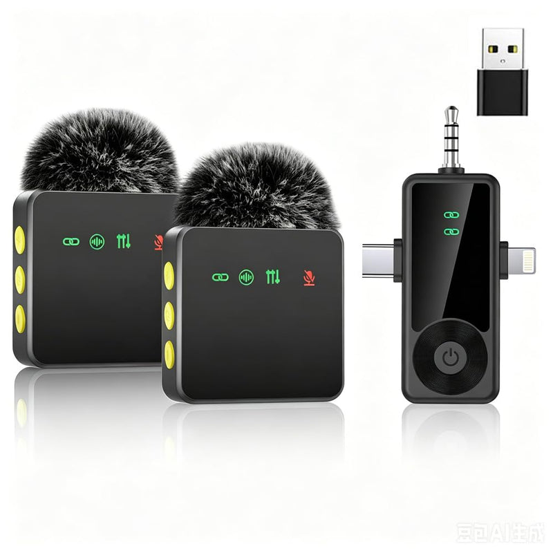 2.4GHz Wireless Lavalier Microphone, 70dB SNR Noise Cancelling Lapel Mic, 3-in-1 Plug & Play Mic for iPhone Android Camera, 20H Battery, Ideal for Vlogging Podcast Live Stream