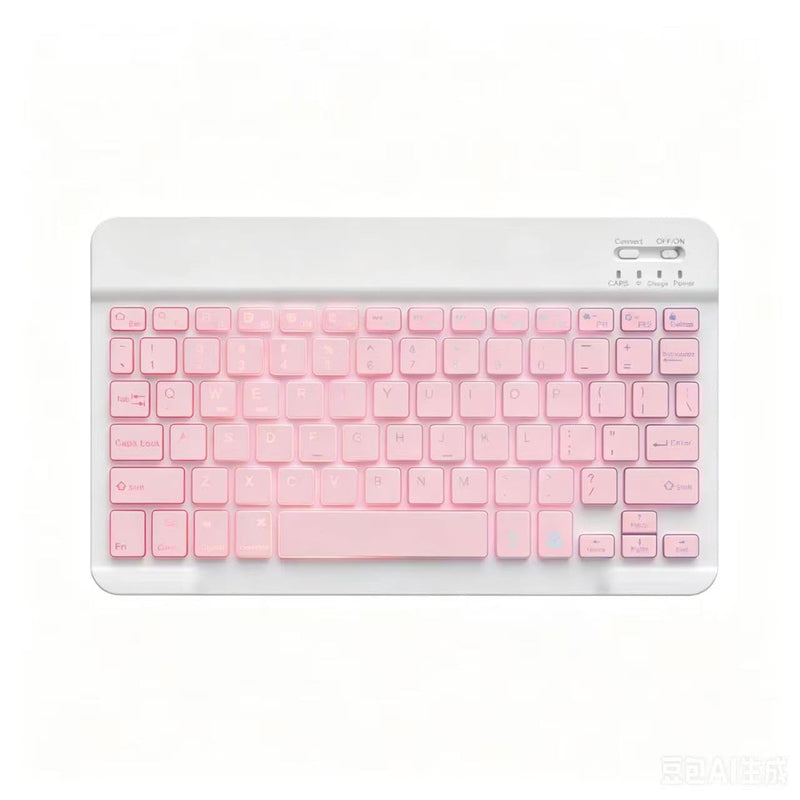 Mini Bluetooth Keyboard, Small Portable Wireless Rechargeable Keyboard with 7-Color RGB Backlit for iPad iPhone Android Samsung Tablet Smartphone((Pink) Pink