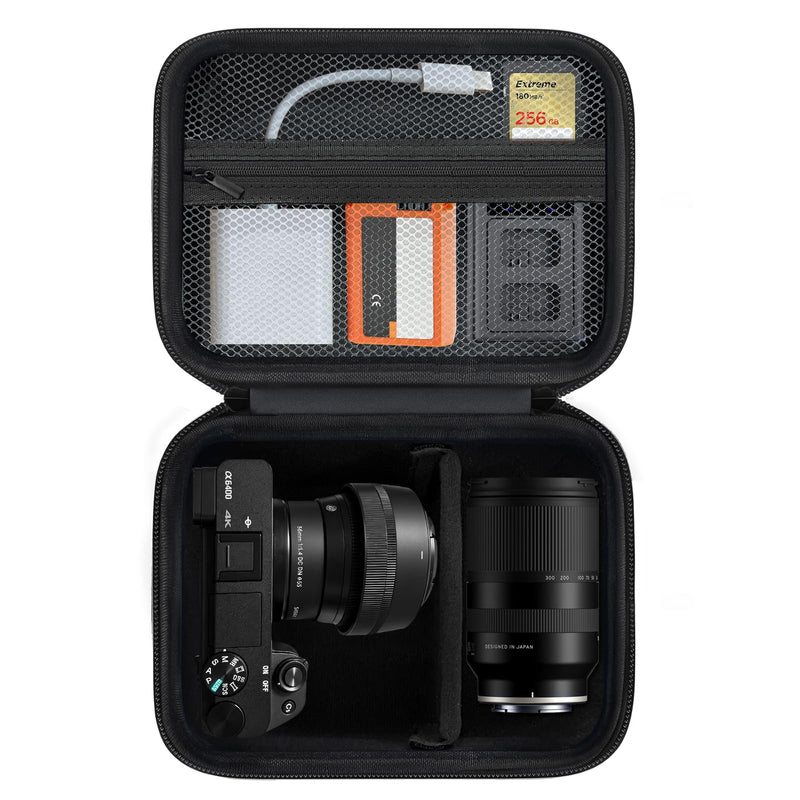 Camera Case for Sony Alpha a6400 / a6700 / a6600 / a6100 / a6500 / a6300 / a6000 Mirrorless Digital Camera Fits 16-50mm/18-300mm Lenses With Adjustable Dividers & Mesh Pocket (Case Only)