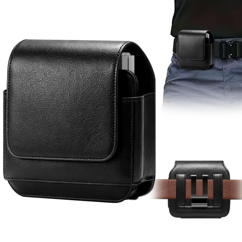 Phone Holster for Samsung Galaxy Z Flip 8 Z Flip 7 Z Flip6 Flip5/4/3, Flip Phone Specific Protective Leather Holster for Motorola RAZR 2025/2024 Case, Cellphone Belt Clip Holster Pouch(Matte Black) Small Matte Black