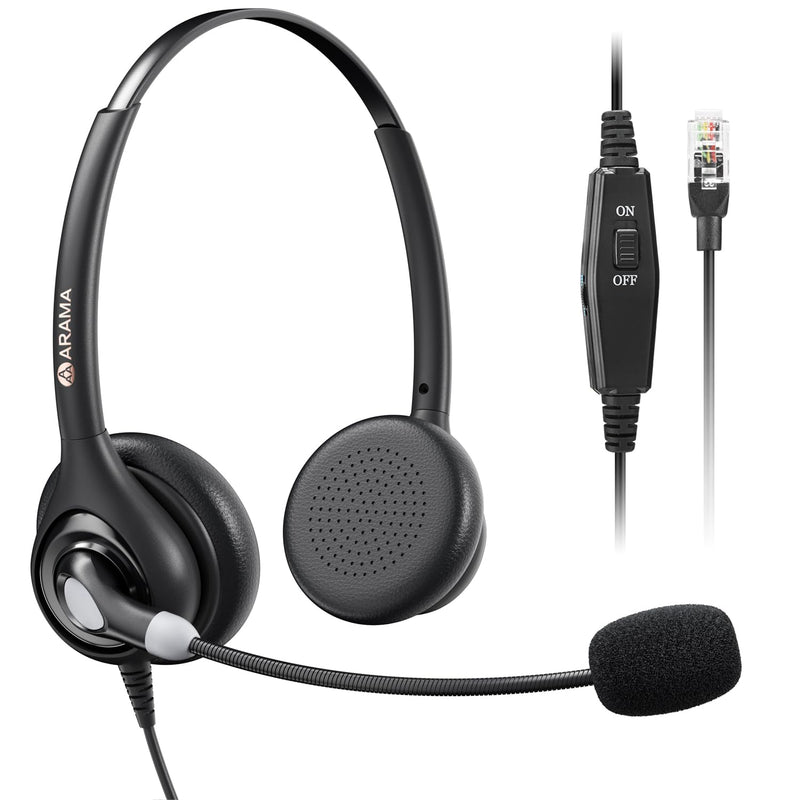 Arama Phone Headset for Office Phones for Polycom & Other IP Phones(A602S1) | Noise-canceling Mic, Metal Headband, Plug-and-play, Hands-Free, Call Center, Telemarketing, Office, Lightweight Design Black