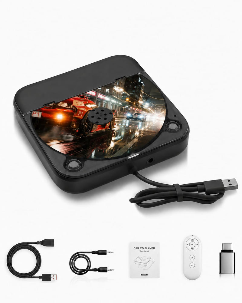 External Car CD Player with USB/AUX Port,Portable Car CD Player with USB-C Adapter & Extension Cable,Universal CDs Player Compatible with Vehicle,Truck,Laptop,TV,Computer (Black) Black