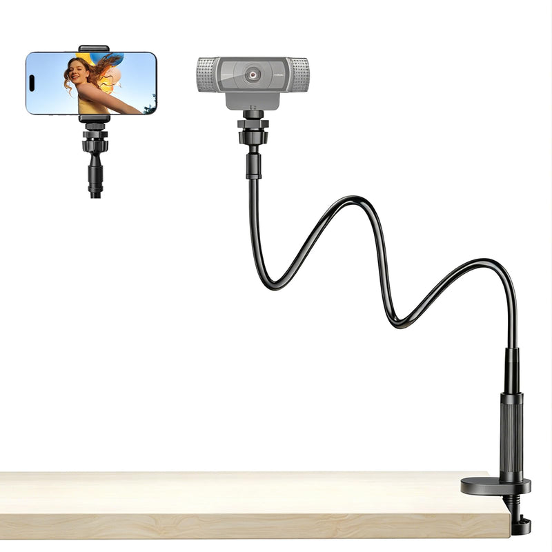 Webcam Stand Camera Desk Mount with Phone Holder for Logitech C922 GoPro | 36" Flexible Webcam Stand, Thick Base & Clamp Mount | Compatible with Logitech C930e/C930/C920/C922x/Brio 4K & GoPro Hero 8-4