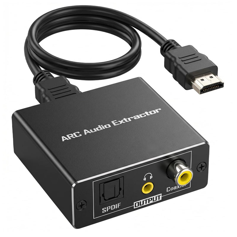 HDMI ARC Audio Converter, ARC to Toslink Optical & 3.5mm AUX Adapter | Connect ARC‑Enabled TV to Soundbar, Amplifier, Speaker and Headphone, TV Remote VOL +/- Non‑Functional During Use Black Optical, AUX, Coaxial