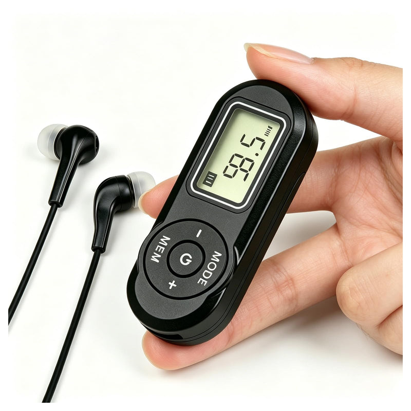 Mini DSP FM Radio Portable, Pocket Radio LCD Belt Clip for Seniors Outdoor | Lightweight Battery Powered FM Radio with Headphones, 20 Preset Stations & Station Memory for Jogging Hiking Travel