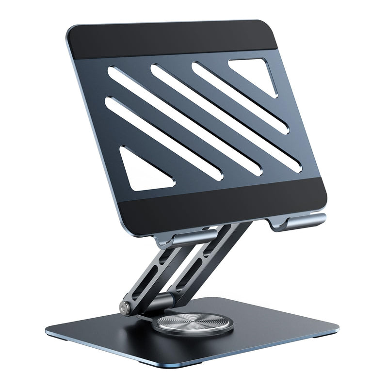 TIGRIS 360° Rotating Tablet Stand for iPad, Foldable Aluminum Desk Stand with Height & Angle Adjustment, Portable Holder for Office, Meetings, Kitchen, Compatible with iPad, Kindle, Surface, Gray