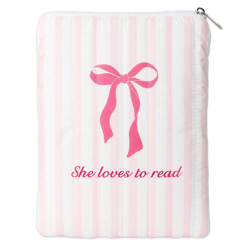 Padded Ereader Sleeve for Kindle - Protective Book Sleeve Pouch | for 6-7 Inch Paperbacks Tablet Carrying Pink Bow Reading Accessories Bookworms Reading Lovers Women Friends Birthday Gifts