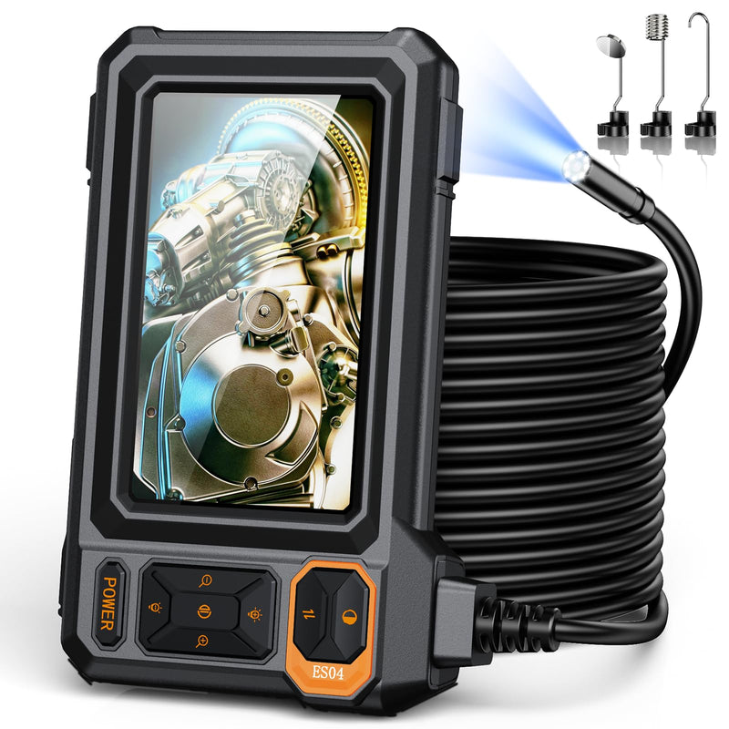 Endoscope Borescope Camera with Light, 4.3" IPS 1920P HD Inspection Camera, 50FT Semi-Rigid Snake Cable, IP67 Waterproof (7.9mm Probe) with 8 Adjustable LEDs for Sewer, Automotive Engine, Pipe, HVAC 50FT Single Lens