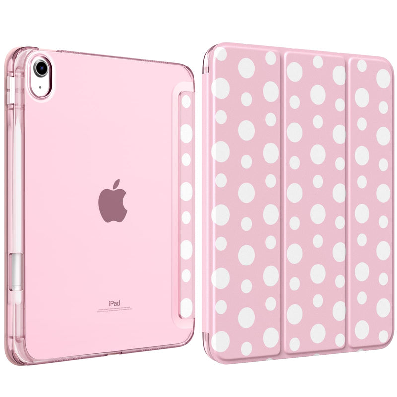 MoKo Cute Case for iPad A16 11th/10th Generation, Pink Polka Dot | For iPad 10.9/11-Inch Case with Pencil Holder 2025/2022, Trifold Cover with Hard PC Translucent Back Shell for Girls Women A-Polka Dot Pink