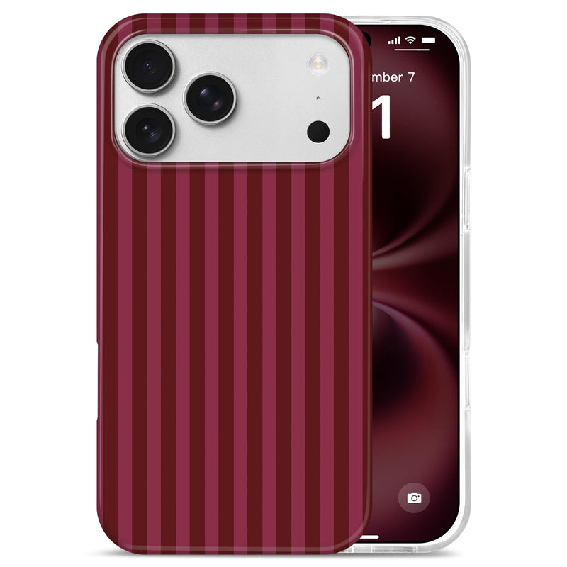 Aurorastar for iPhone 17 Pro Cute Burgundy Striped Soft Phone Case | Soft TPU Thin Slim Shockproof Protective Aesthetic Kawaii Summer Simple Cases for Women Girls, Burgundy Stripes