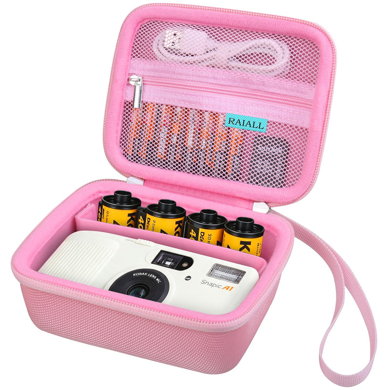 RAIALL Case for KODAK Snapic A1 35mm Film Camera and KODAK Film, Pink | Hard Carrying Case Protective Travel Bag for Kodak Ultramax 400 35mm Color Print Film, Mesh Pocket for Batteries
