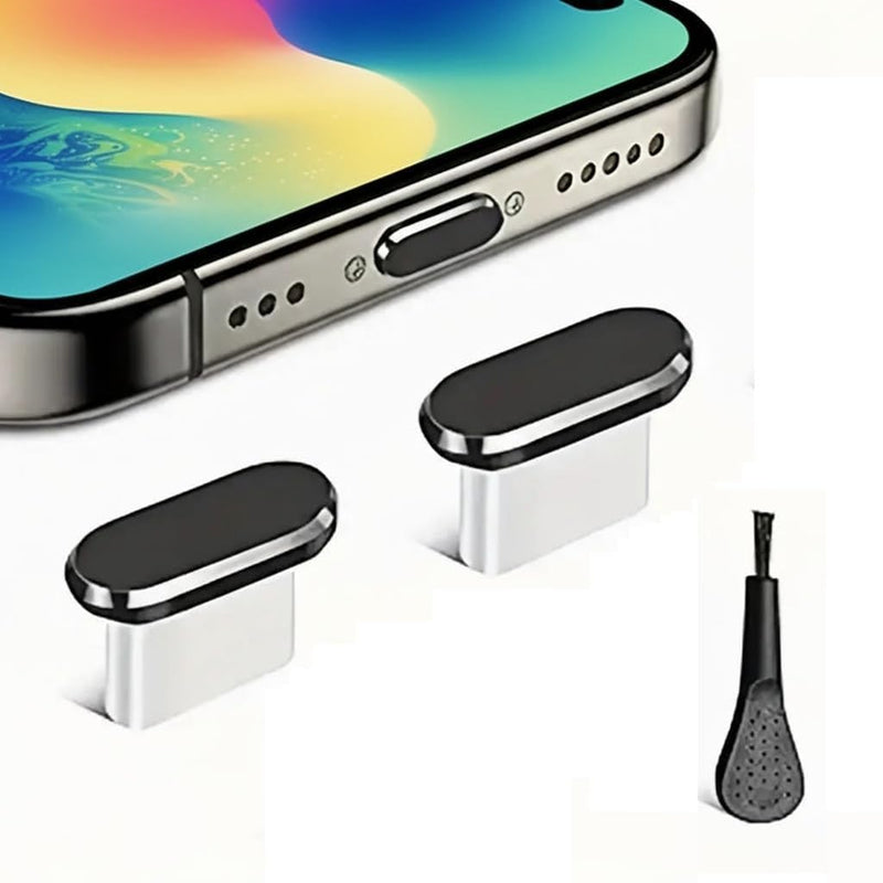 2 USB C Dust Plugs, Including 1 Cleaning Brush, Metal C-Type Charging Port Cover, Dust-Proof USB-C Plug Cover Compatible with All USB C Devices, USB C Dust Plug, USB