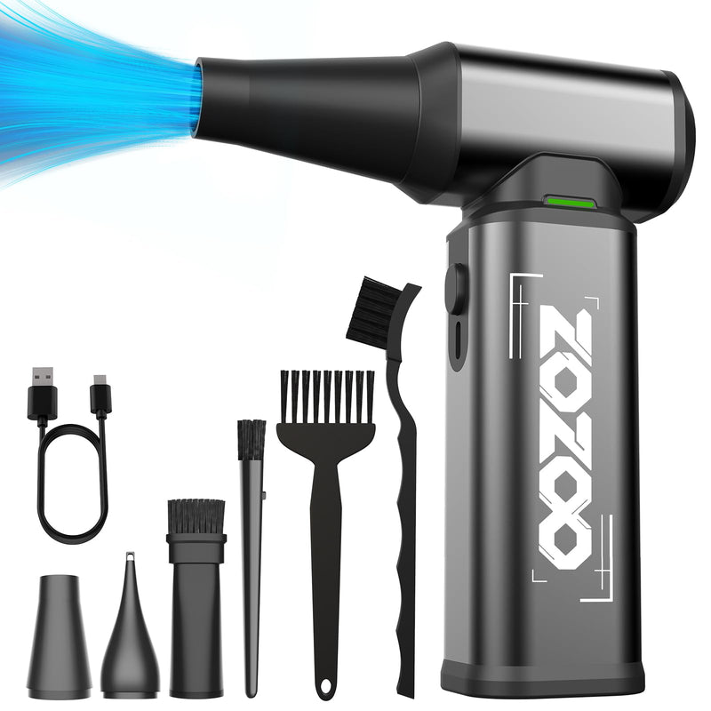 Compressed Air Duster, 180000RPM Powerful Cordless Electric Air Duster with Brushless Motor and LED Light, Rechargeable Stepless Speed Regulation Dust Blower for PC, Keyboard, House, Car and Outdoor Grey