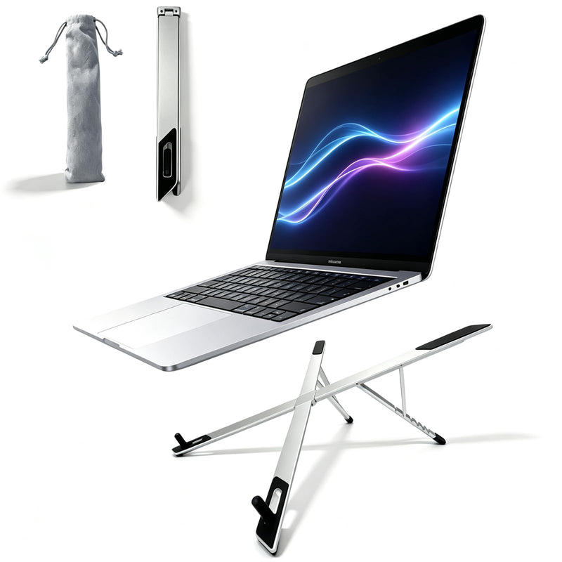 Portable Laptop Stand,Aluminum X-Shape Travel Laptop Stand Ergonomic Riser | Ultra Lightweight,1-Second Spring Open, 6 Height Adjustable, Fits 10-16" Laptops,Business Travel & Coffee Shop Silver
