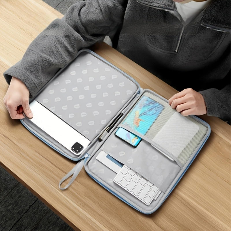 Tablet Bag PU Leather, 11 Inch Sleek Minimalist Tablet Sleeve Case, Portable Durable Protective Tablet Carrying Pouch for Business, Travel & Daily Commute Blue