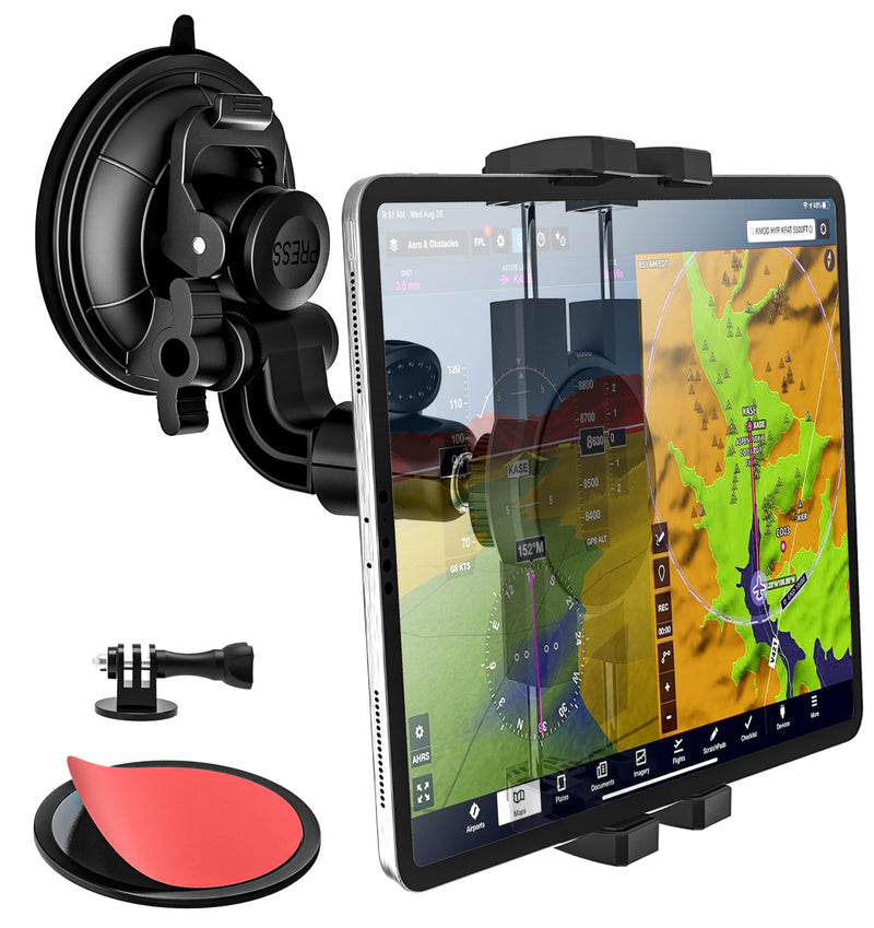 Aircraft Cockpit Tablet Holder Suction [Large Powerful Suction Cup] Aviation Pilot Tablet Mount for Windshield Window Compatible with iPad mini Air Pro, Galaxy Tab, Fold, Phone, Camera, 4-13"