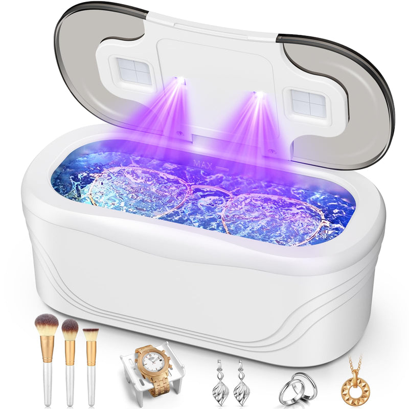 Ultrasonic Jewelry Cleaner, 48KHz Ultrasonic Cleaner for Eyeglasses Rings Watch Band Necklace Earring, Multi Deep Clean Modes 400ML, White