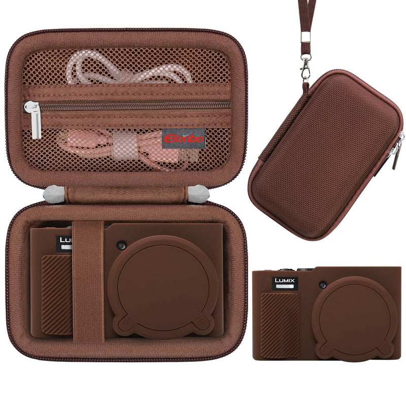 Elonbo Camera Case for Panasonic LUMIX ZS/ TZ99 Point and Shoot Camera, Panasonic LUMIX ZS/ TZ99 Digital Camera Hard Carrying Case + Soft Silicone Cover with Removable Lens Cover, Coffee color