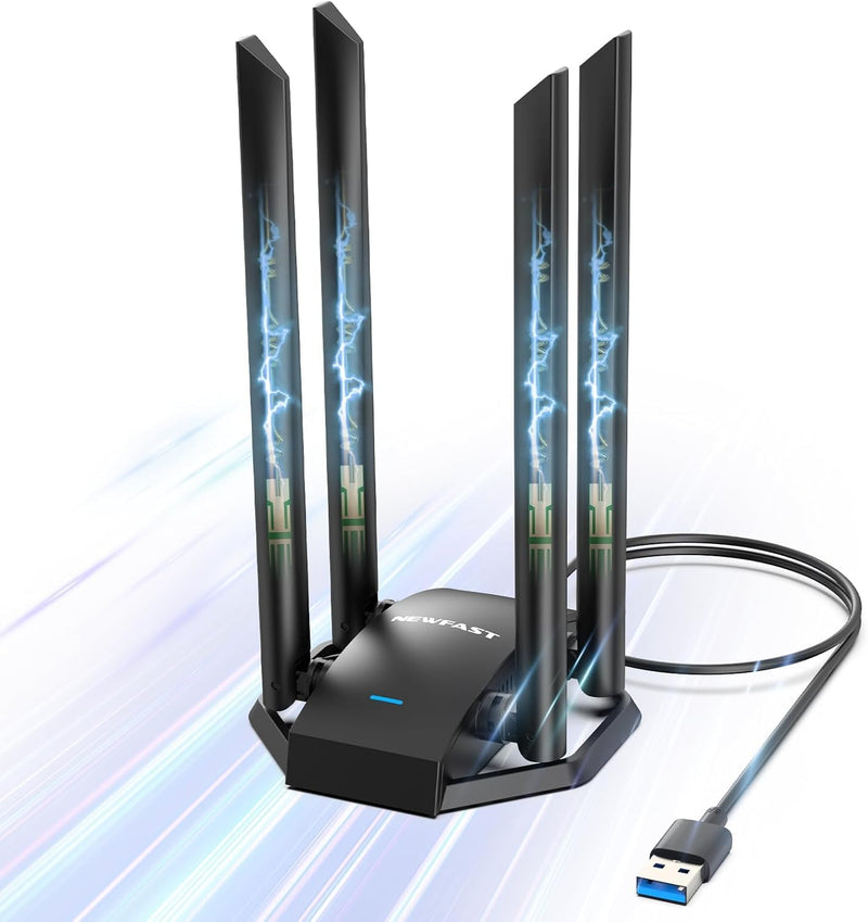 NEWFAST AC1300 USB WiFi Adapter for Desktop PC, Wireless Network Adapter | Dual Band USB 3.0 WiFi Adapter Long Range Support MU-MIMO, 4×High Gain Antenna, WiFi Dongle for Windows XP/7/8/8.1/10/11 Black