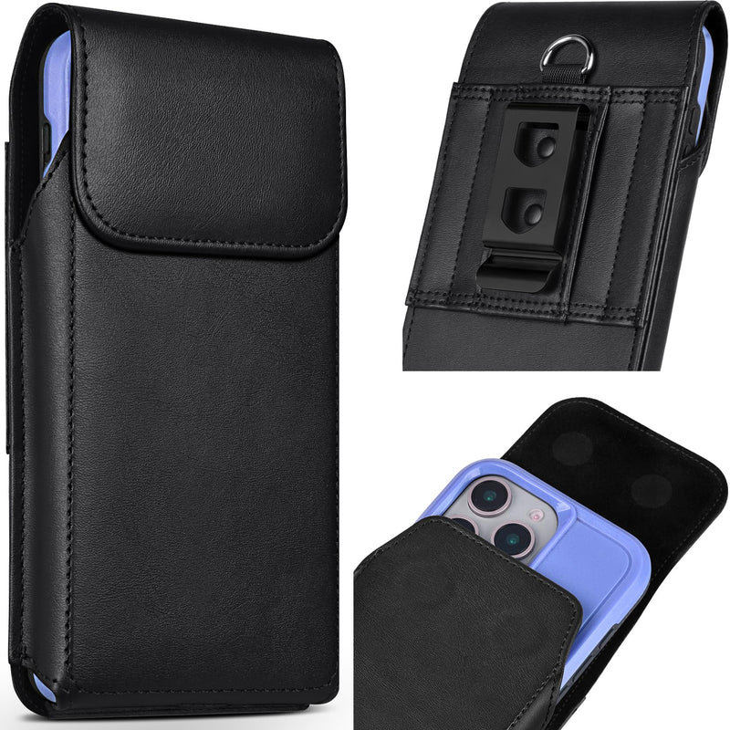 Leather Phone Holster with Belt Clip for Galaxy S20-S26 Ultra Black | Secure Magnetic Closure, Bottom Charging Opening, Durability, for Outdoor Business Professionals Construction Workers X-Large