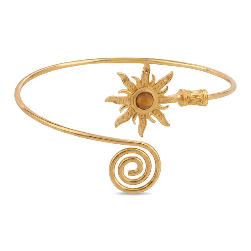 Gold Sun Arm Cuff for Women Adjustable Upper Arm Bangle Coil Swirl Armband Minimalist Jewelry Statement Cuff Beachy Party Accessory