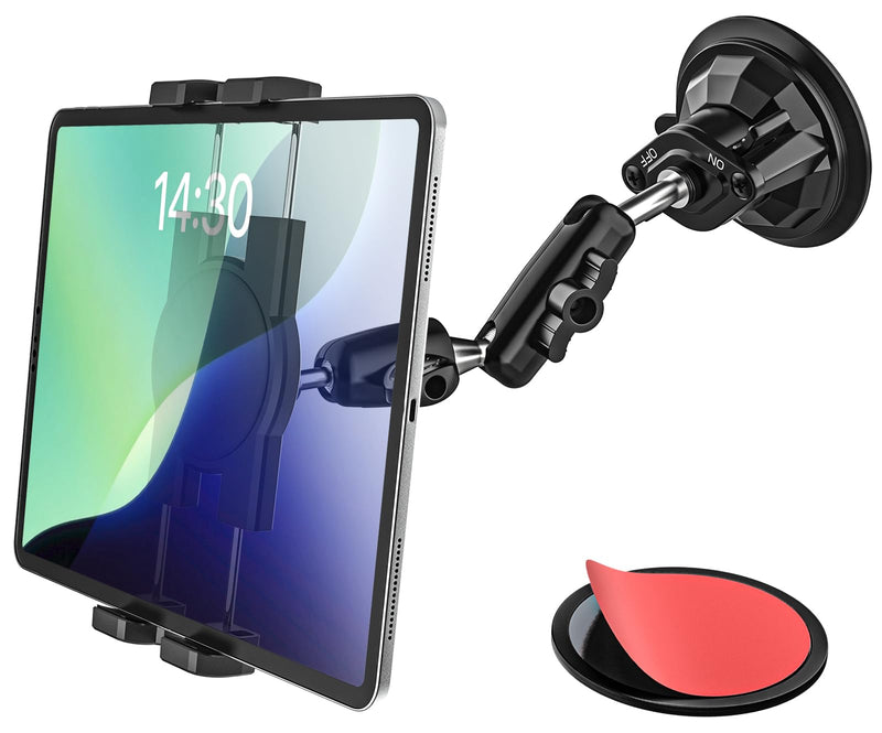 Car Cockpit Tablet Mount Suction, Vehicle Tablet Holder for Driver [Flexible Metal Arm] Dashboard Windshield Window Mounting for Tablets Phones, iPad, Galaxy Tab, Z Fold, iPhone, 4-13" Device