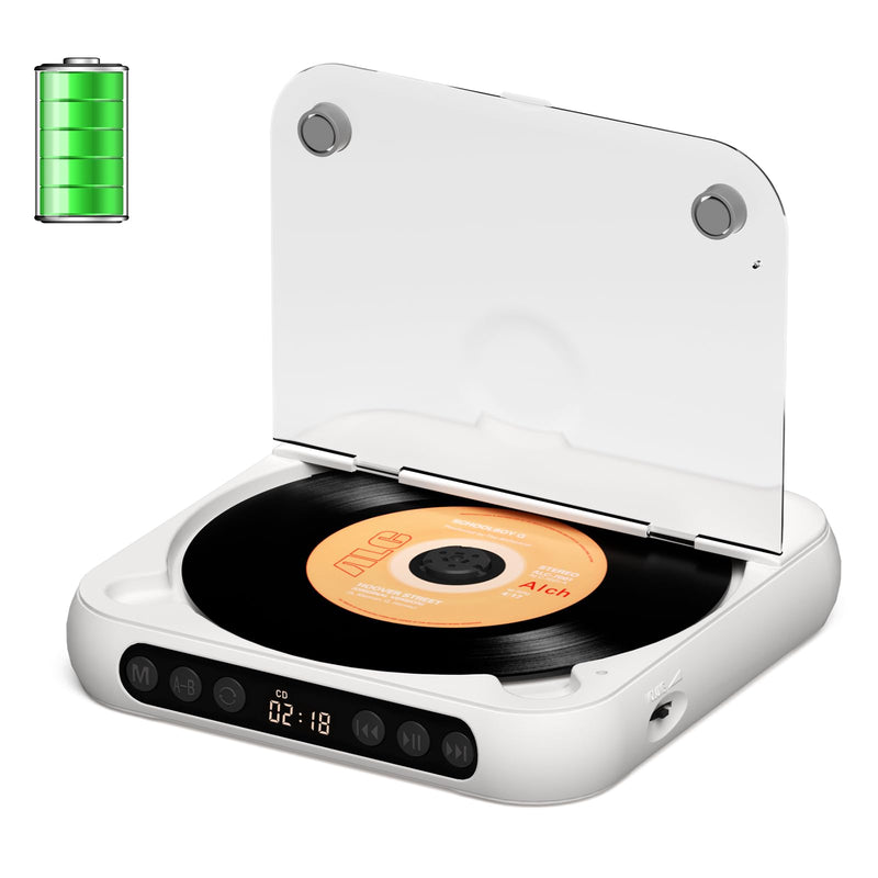 ZYOKATA CD Player Portable with Speakers Rechargeable for Home Audio Book with Headphones LCD Screen, Small Kids CD Players Bluetooth for Car Shockproof Support CD/AUX/USB (White)