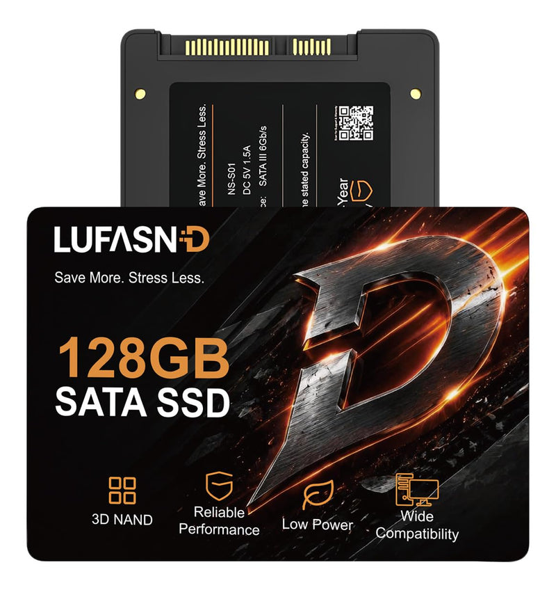 Internal 128GB SATA SSD, 2.5 Inch SSD SATA III 6Gb/s, Solid State Drive, Up to 520MB/s Read Speed, 3D NAND Flash, Compatible with Laptop & Desktop PC