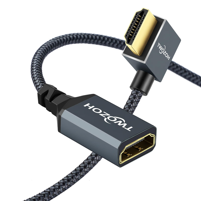 Twozoh HDMI Extension Cable 1.6FT, 90 Degree Right Angle Male to Female Cord, HDMI 2.0 Cable Adapter Support 4K@60Hz 3D HDR Right Angled 90° 1.6 FT