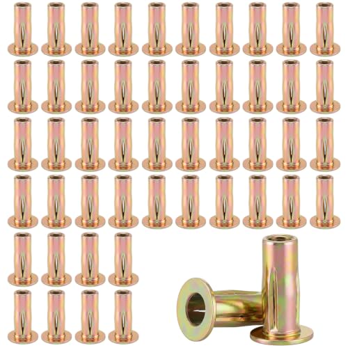 50 Pcs Multi Grip Rivet Nut Tool Kit 5/16 Rivet Nut Stainless Steel Pre Bulbed Shank Zinc Plated Flat Head Threaded Insert Nuts for Automotive Furniture