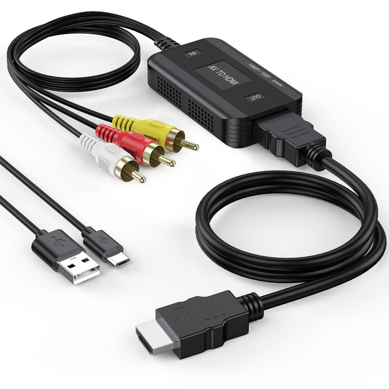VCR to HDMI Converter, Red Yellow White AV RCA to HDMI Adapter 720P/1080P | Analog Signal for VCR/ VHS/DVD Player Set Top Box SNES PS1 XBOX to TV Monitor RCA Male to HDMI Male