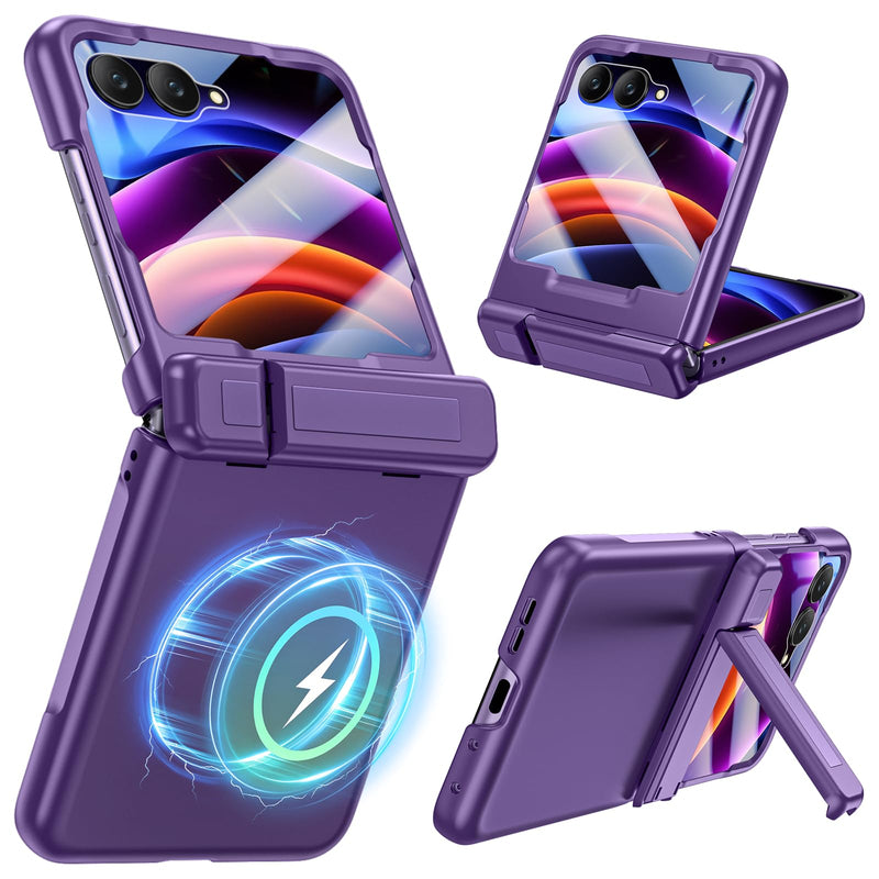 Kaiiecal Magnetic for Motorola Razr 2026/2025/2024 Case with Screen Protector [Fit for Magsafe] [Hidden Kickstand] [Hinge Protection] Durable Silicone Matte Protective Cover for Razr 70/60/50, Purple Phantom Purple