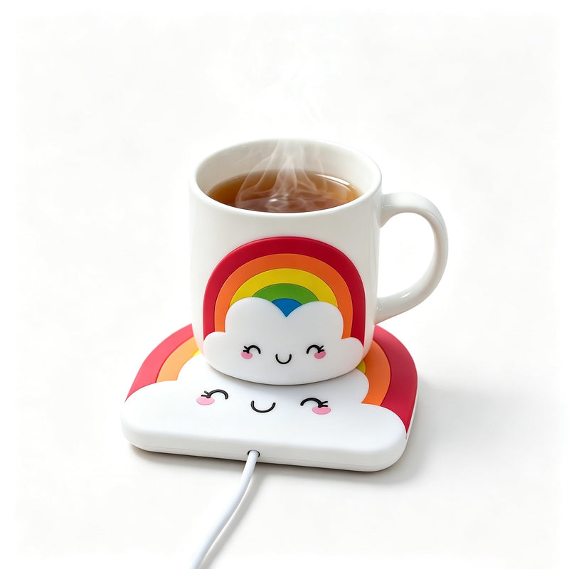USB Mug Warmer, Cute Rainbow Cloud Silicone Beverage Warmer, Constant Temperature Heating Pad for Desk, Coffee, Tea, Milk, Office and Home Use(Excluding Cups)