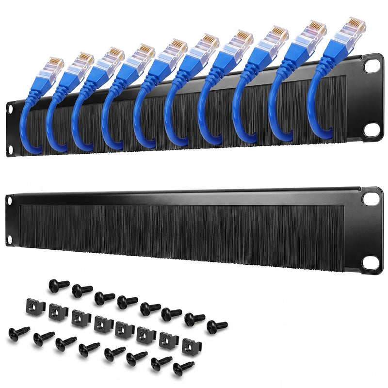 Zonon 2 Pack 1u Brush Strip Cable Management Panel, 19-inch Rack Mount Pass-Through Organizer for Server Racks/enclosures, Airflow Management & Dust Seal, Cold Rolled Steel, Black