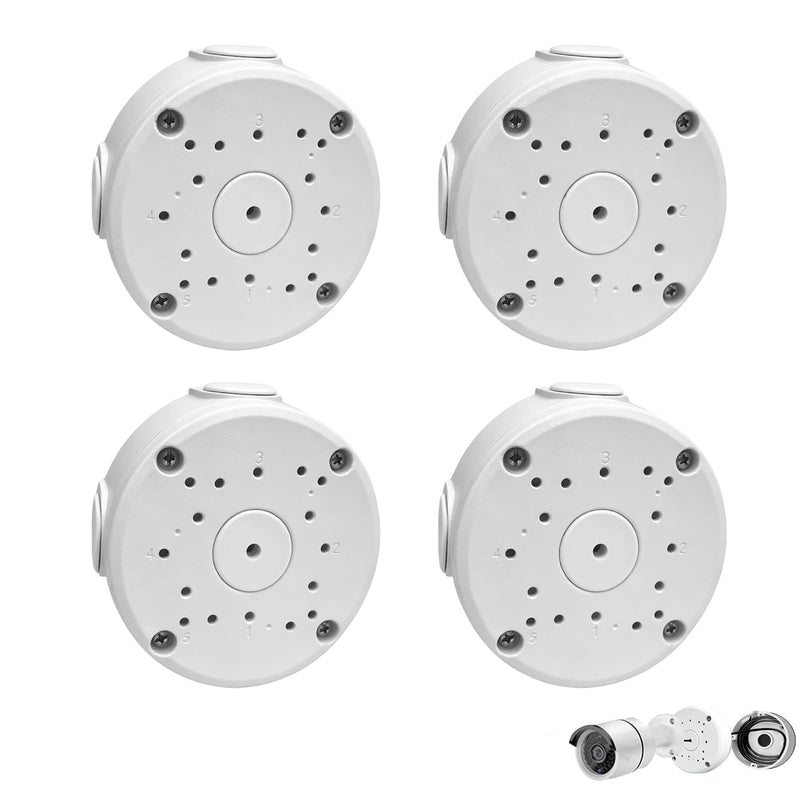 Outdoor Junction Box for Dome Camera Mount IP Security Cameras, White, Aluminum Metal Hide Cable Bracket, Rainproof, Round,4 Pack 4