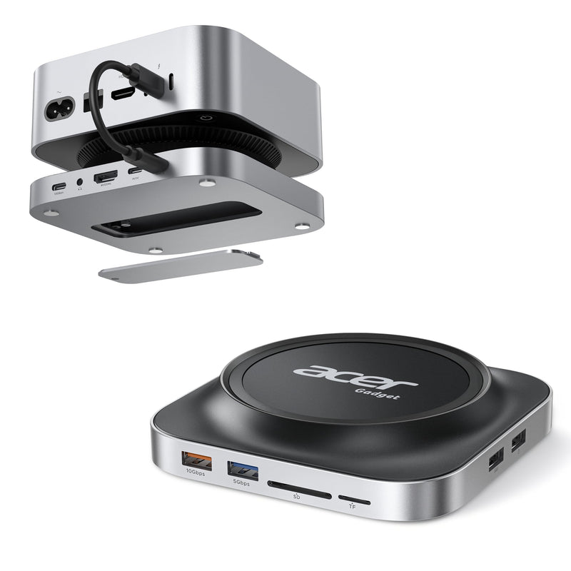 Acer Gadget Mac mini M4 Dock, 8TB M.2 NVMe/SATA SSD Enclosure & Stand, 4K@144Hz HDMI 2.1, 10Gbps USB-C & USB-A Hub, SD/TF Card Reader, 3.5mm Audio, Aluminum Docking Station for Mac mini M4 & M4 Pro Black