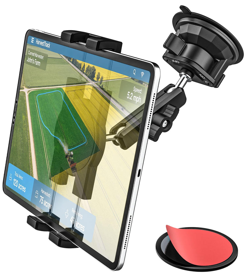 Tractor Tablet Holder Suction, Windshield Window Dashboard Mount | Ultra-Durable Metal Tablet Mount for Car Excavator Bulldozer with Aluminum Arm for Tablets & Phones, iPad, Galaxy Tab, iPhone