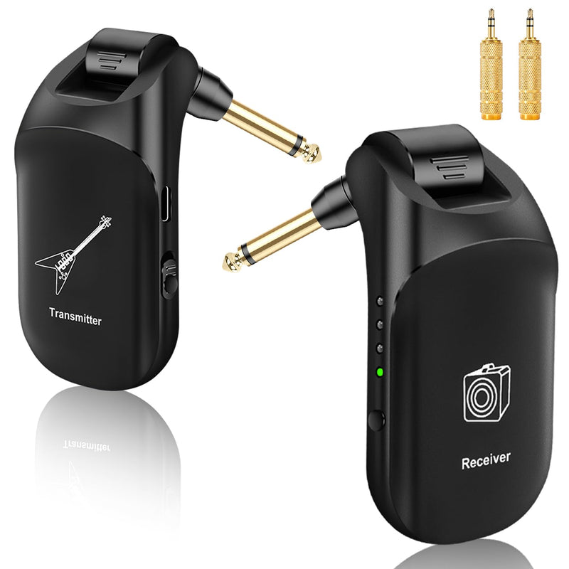 Bluetooth Wireless Guitar System: Upgraded UHF Wireless Transmitter Receiver for Guitar Bass Violin Keyboard Stereo and Mono 6.35 & 3.5mm 2 in 1 Plug