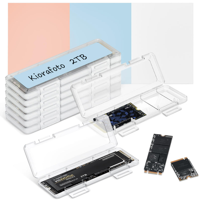 8 Pack Clear M.2 SSD Case for M.2 NVMe 2280 2260 2242 2230 SSDs | Individual,Plastic,NVMe 2280 SSD Hard Drive Storage Holder Box,with Labels,Anti-Static & Shockproof for 8 M.2 SSDs (8 Pack Clear)