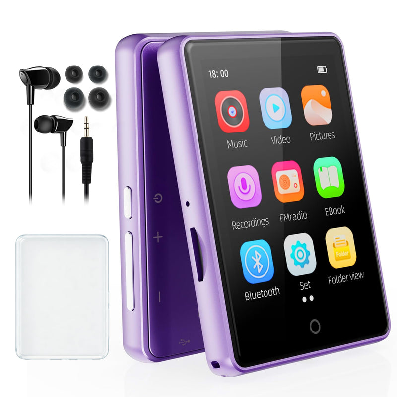 64GB MP3 Player with Bluetooth 5.3, 2.8 Inch Touch Screen,Built-in Speaker | HiFi Sound, Portable Music Player for Kids,Recording,FM Radio,Random sequential Folder Play, Expandable up to 128GB Purple 64GB