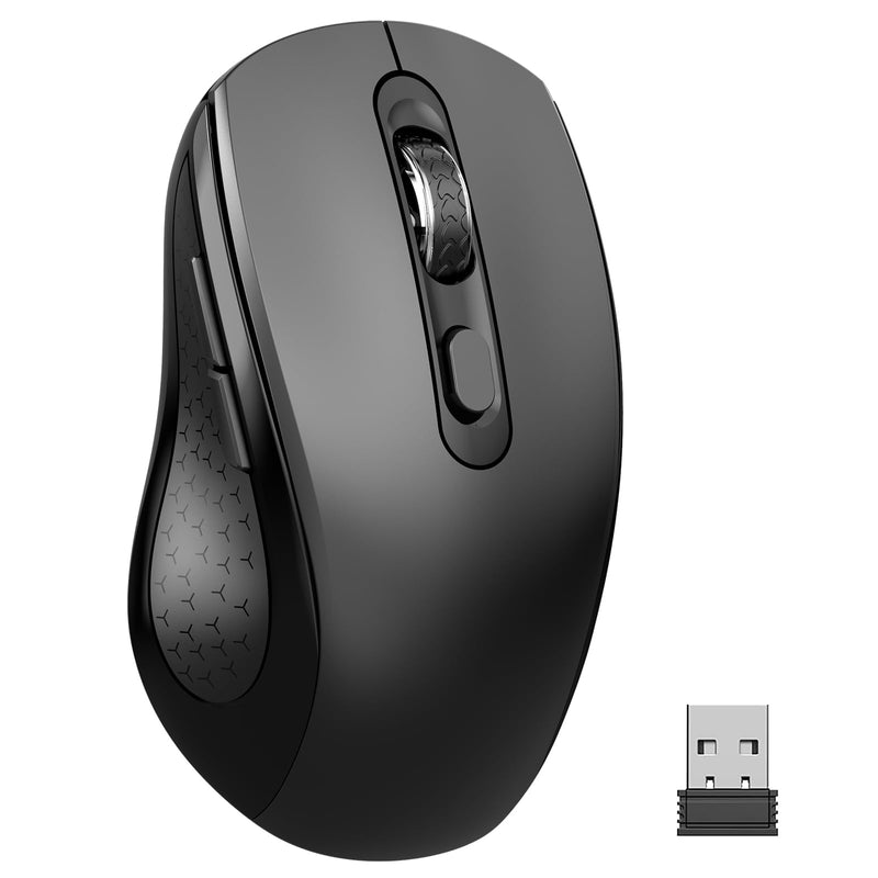 Ergonomic 6 Key Silent Side Button Wireless Mouse Black | 1000/1600/2400 DPI adjustable, anti-slip scroll wheel, USB nano receiver, compatible with Laptop, PC, Chromebook & Mac