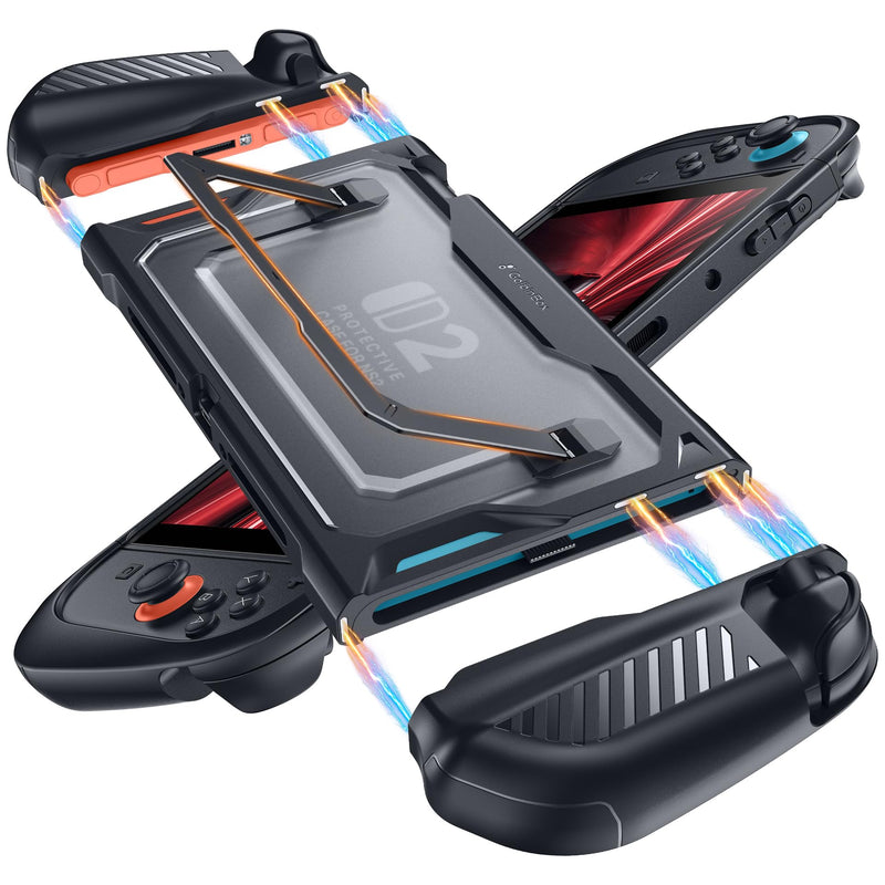 GolbinBox Hard Shell Case for Nintendo Switch 2 with Kickstand, Black | Magnetic split design, aluminum stand, military-grade protection, detachable Joy-Con covers, for travel and commuting
