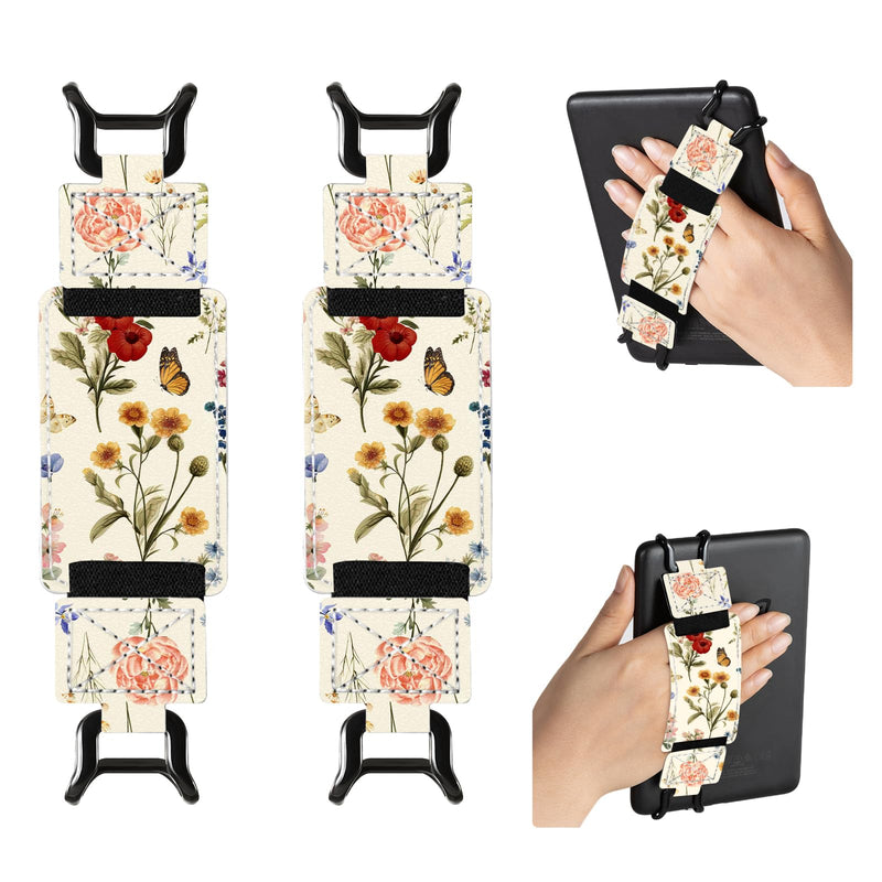 CoBak 2 Pack Secure Hand Strap for Ebook Reader - Versatile and Lightweight | Finger Grip Holder for 6-7.5" E-Book Tablet - High Elasticity, Frees Your Hands While Reading e-books Floralia-2 Pack 6-7.5"