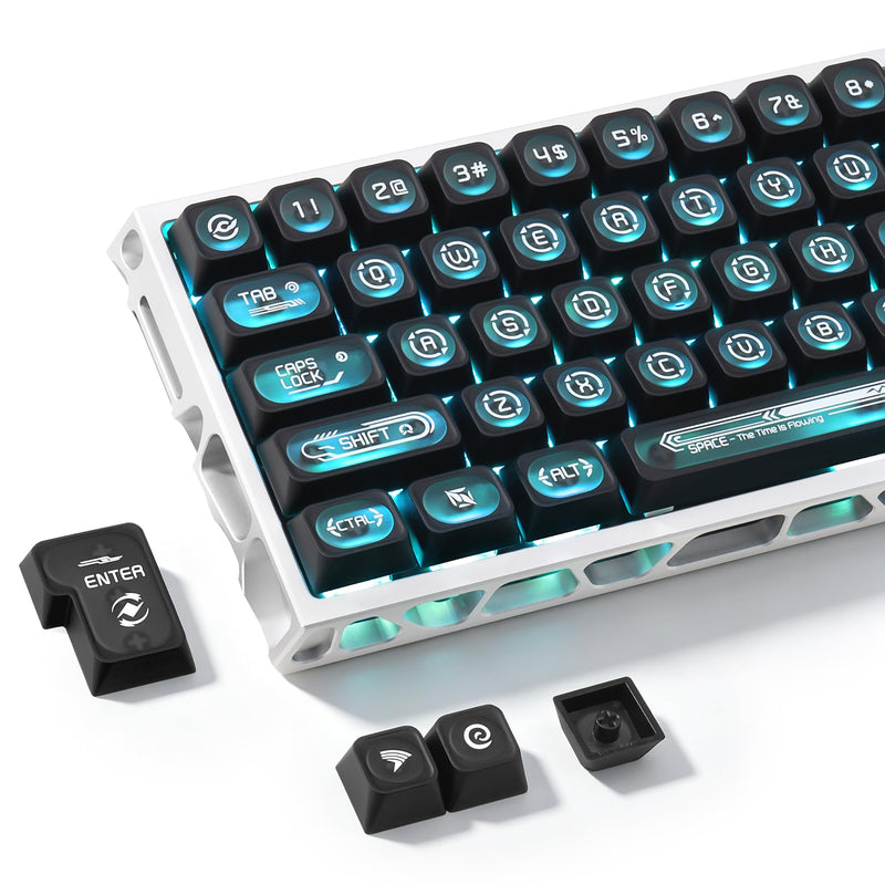 Black PBT Minimalist Style Shine Through Keycaps | Cherry Profile 5-Sided Dye-Sublimation Keycap Set 136 Keys for 60%/65%/75%/80%/100% Mechanical Keyboard Black