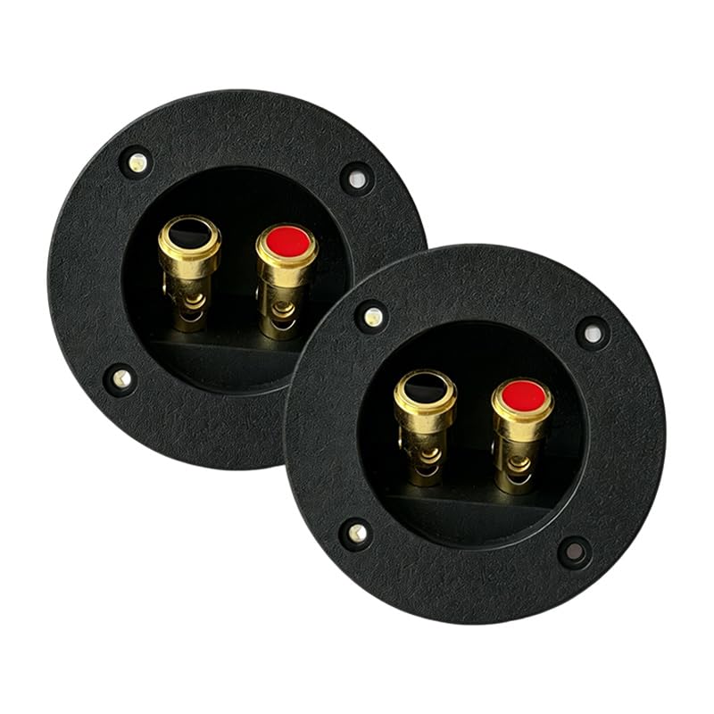 2 Pack 3 Inch Round Speaker Terminal Cups, 2-Way Spring Loaded Binding Posts, Double Jack Wire Connectors for Home & Car Stereo Subwoofer Boxes