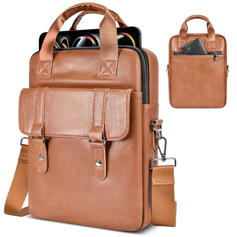 13 Inch Laptop Sleeve Leather Case Bag for 2026 MacBook Neo 13 A18 A3404, MacBook Air 13" M5 M4 M3 M2 A3449 A3420 A3113, iPad Air/Pro 13 M5 M4 M3 M2, Vertical Laptop Shoulder Computer Bag, Brown