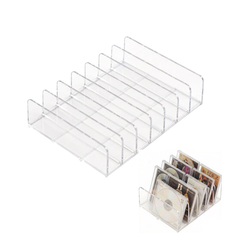 2Pk Acrylic CD Rack Clear, DVD Vinyl Record Display Stand | Scratch-Resistant Thickened Acrylic — Holds 14 Standard CD Cases Each (28 Total),fits Cassettes& Makeup Storage