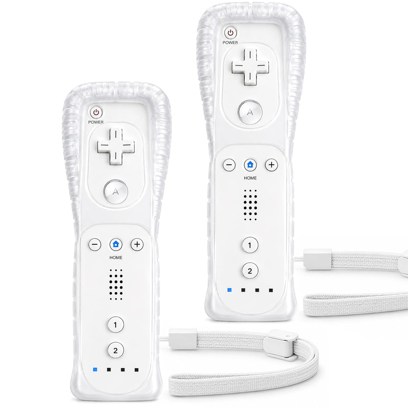 NSTNEFD Remote Controller for Wii & Wii U | Remote with Silicone Case and Wrist Strap (2 Pack, White)