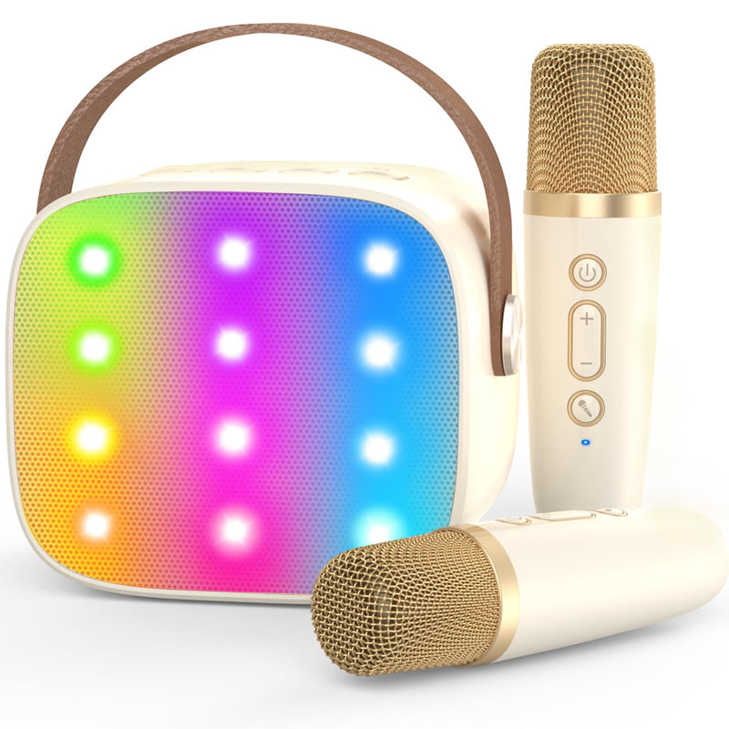 Mini Karaoke Machine,Funny Toys Christmas Birthday Gifts for Kids Age 4-12 Girls,Boys,Adults,MEGUO Karaoke Microphone Toys for 4,5,6,7,8,9,10,11,12+ Year Old Girls Boys (Beige2-LED) Beige2-LED